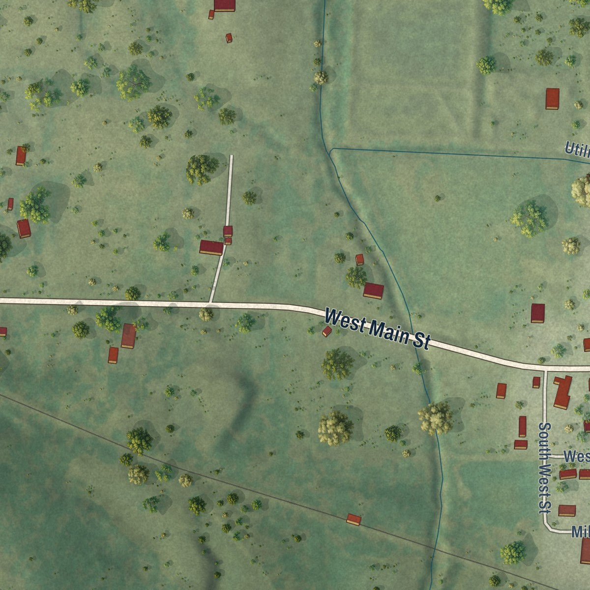 Second close-up of the map of Galatia, Illinois print showing more streets and buildings