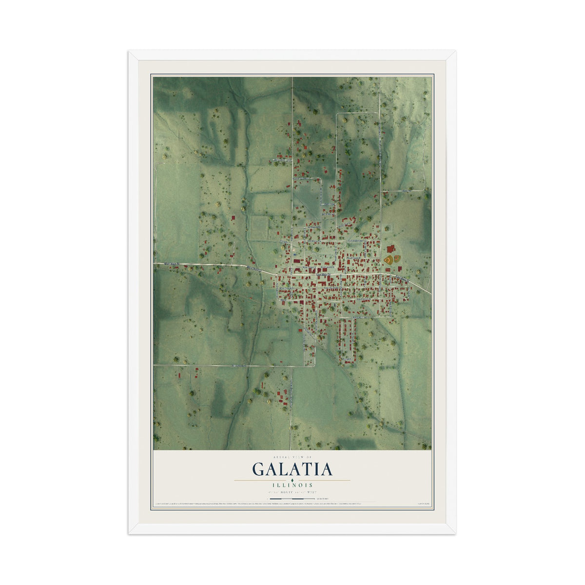 Map of Galatia, Illinois, 12 x 18 inch print in a white wood frame