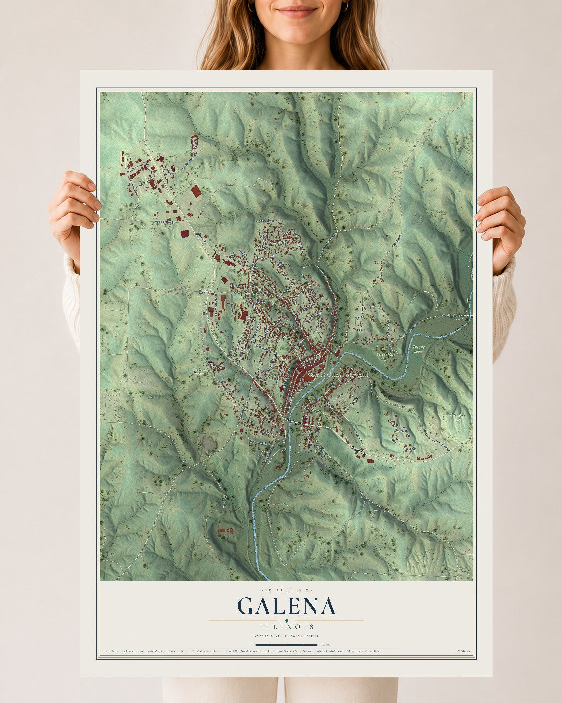 Map of Galena, Illinois, 24 x 36 inch unframed archival matte print