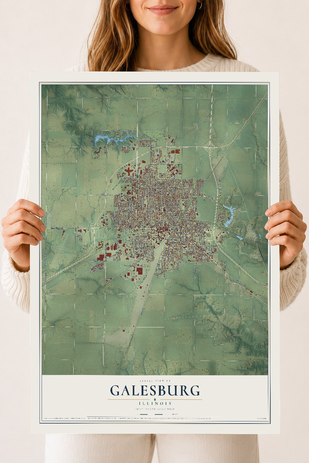 Map of Galesburg, Illinois, 18 x 24 inch unframed archival matte print