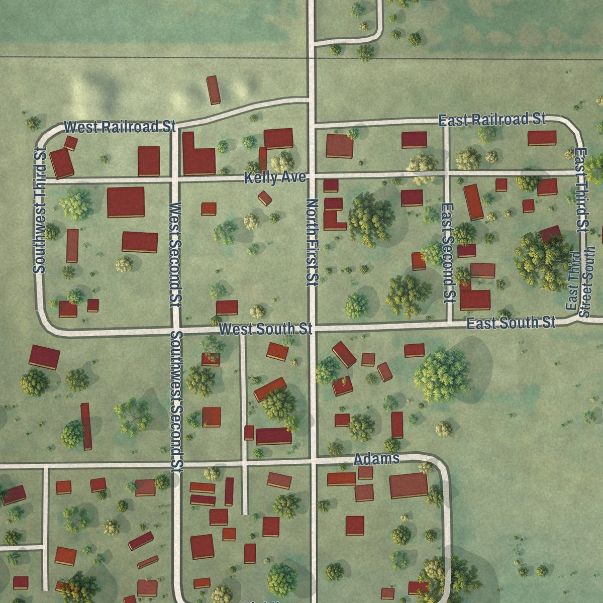 Close-up of the map of Garrett, Illinois print showing street and building detail