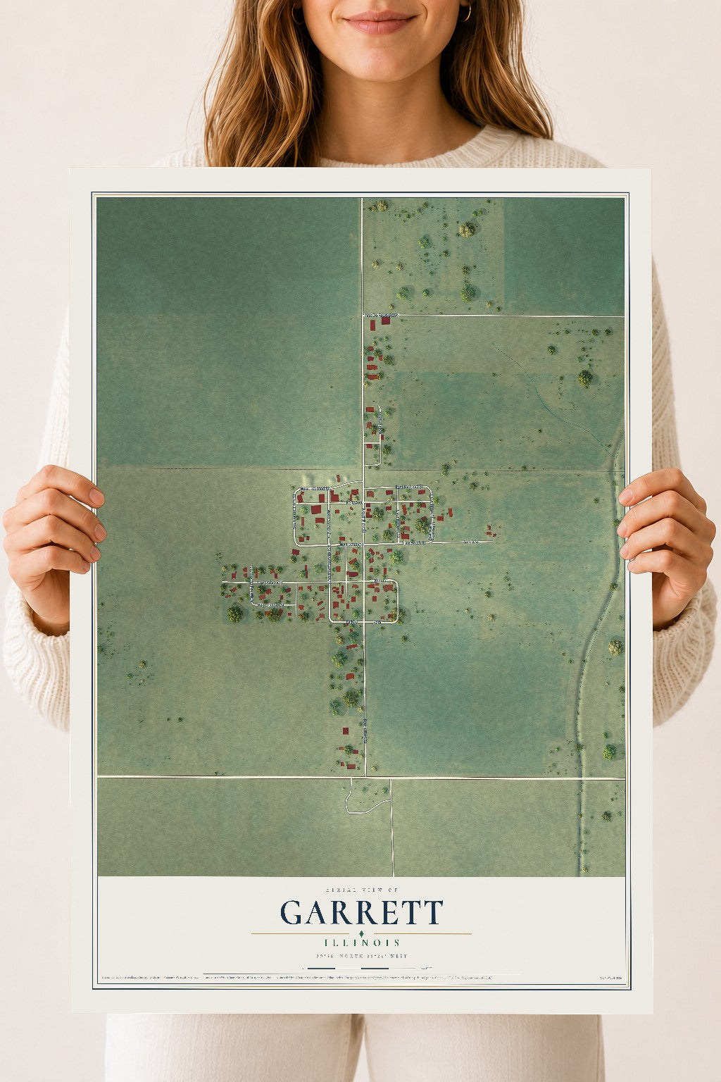 Map of Garrett, Illinois, 18 x 24 inch unframed archival matte print