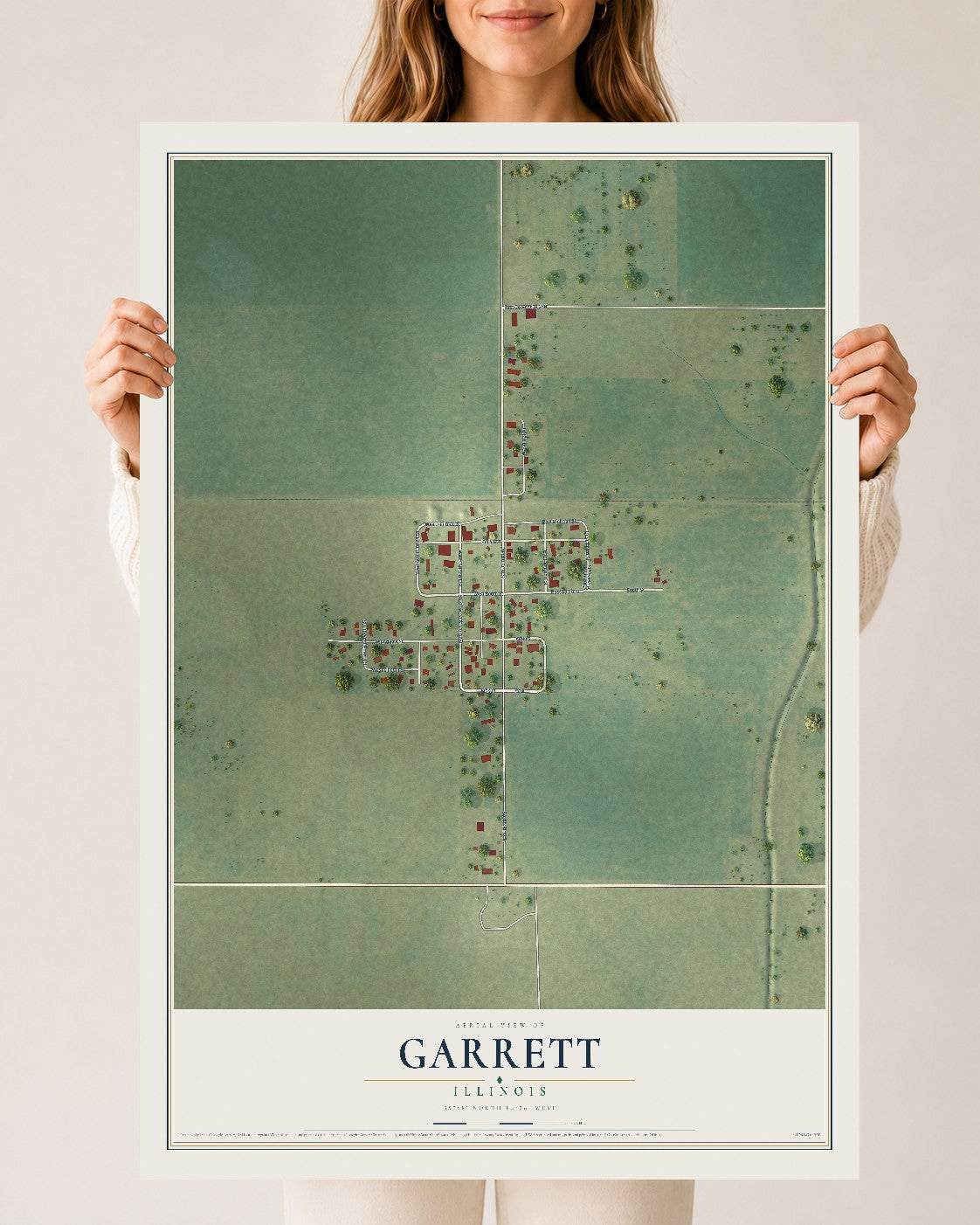Map of Garrett, Illinois, 24 x 36 inch unframed archival matte print
