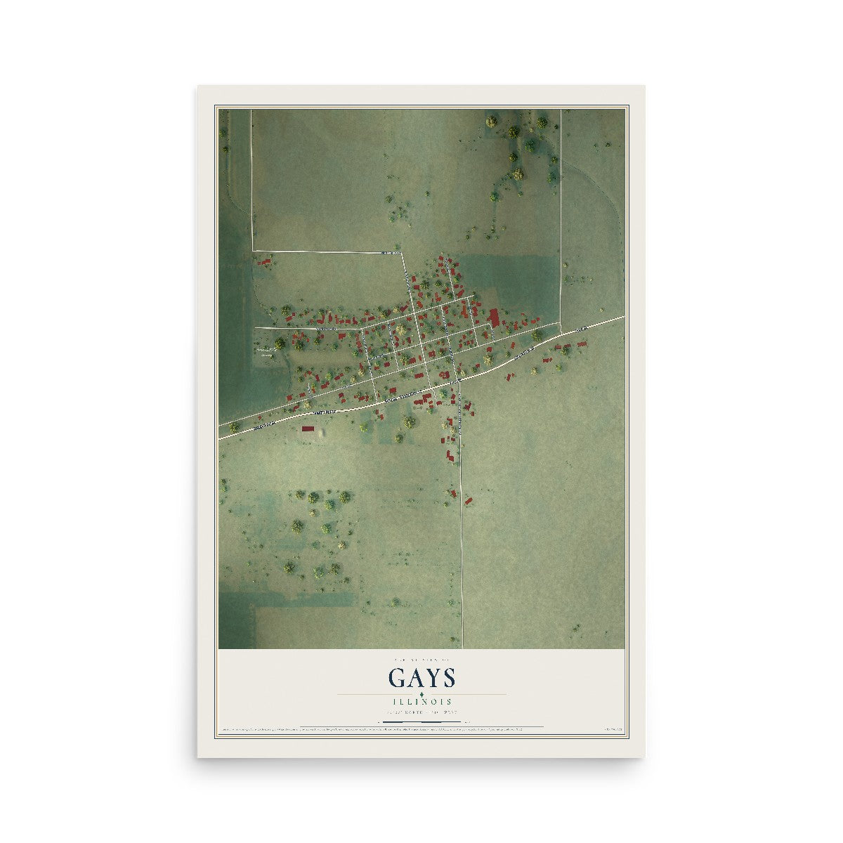 Map of Gays, Illinois, 12 x 18 inch unframed archival matte print