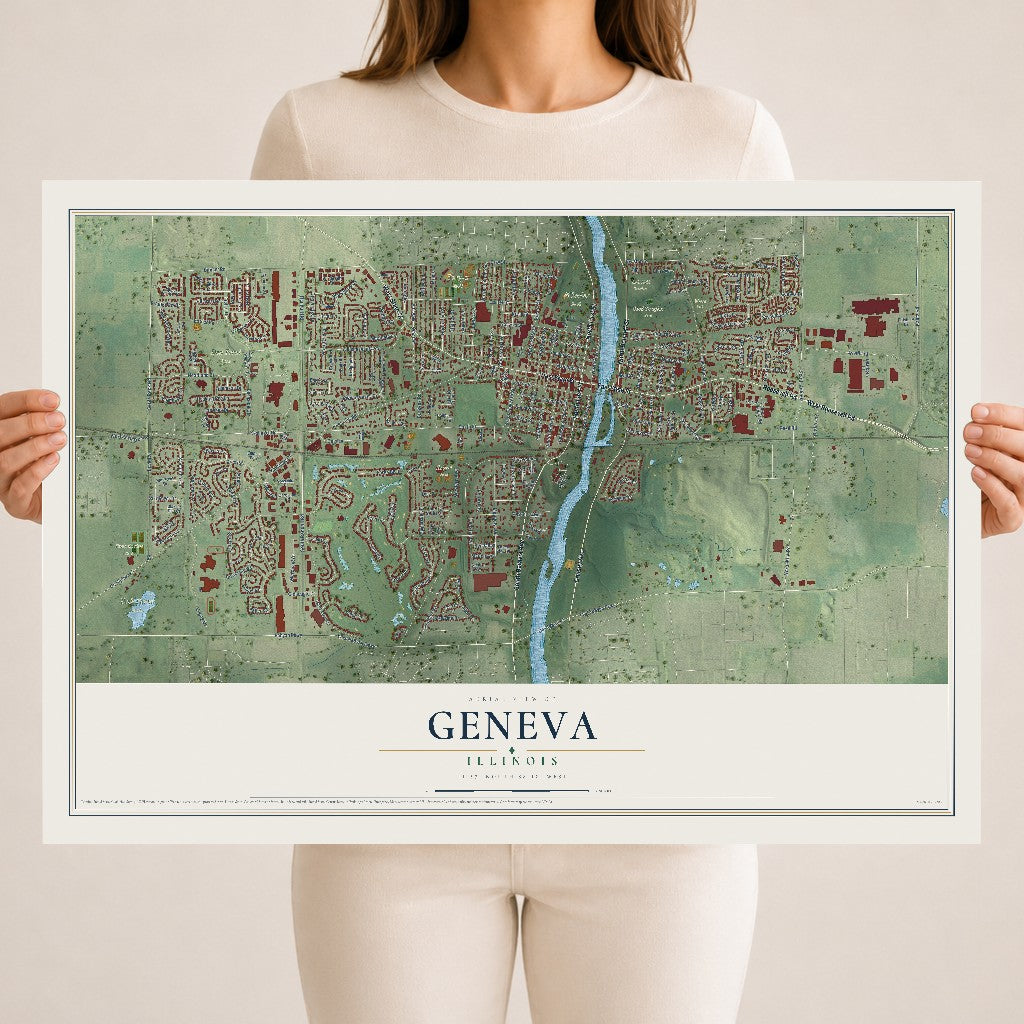 Map of Geneva, Illinois, 18 x 24 inch unframed archival matte print