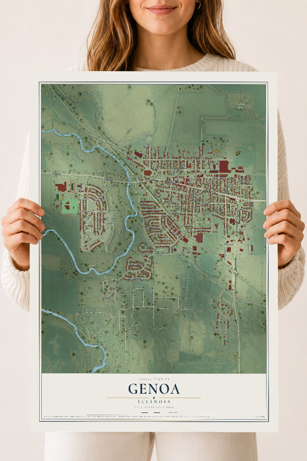 Map of Genoa, Illinois, 18 x 24 inch unframed archival matte print