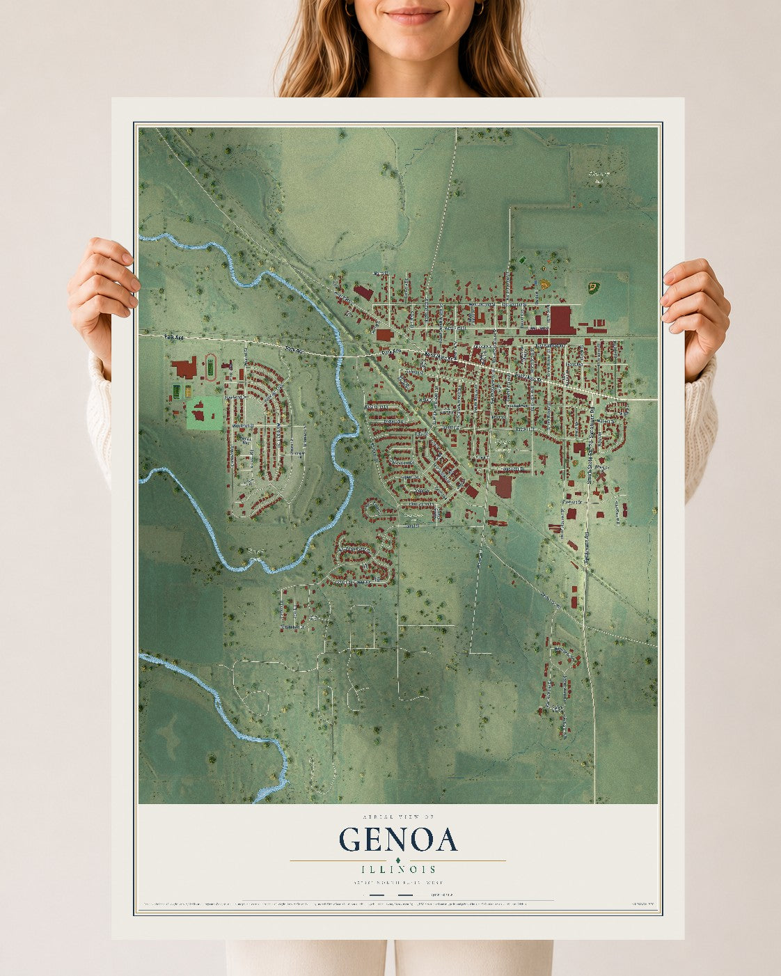 Map of Genoa, Illinois, 24 x 36 inch unframed archival matte print