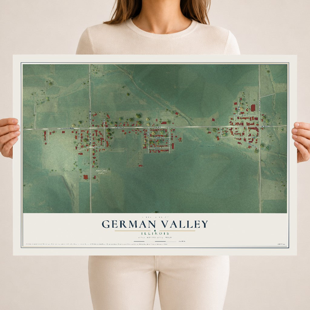Map of German Valley, Illinois, 18 x 24 inch unframed archival matte print