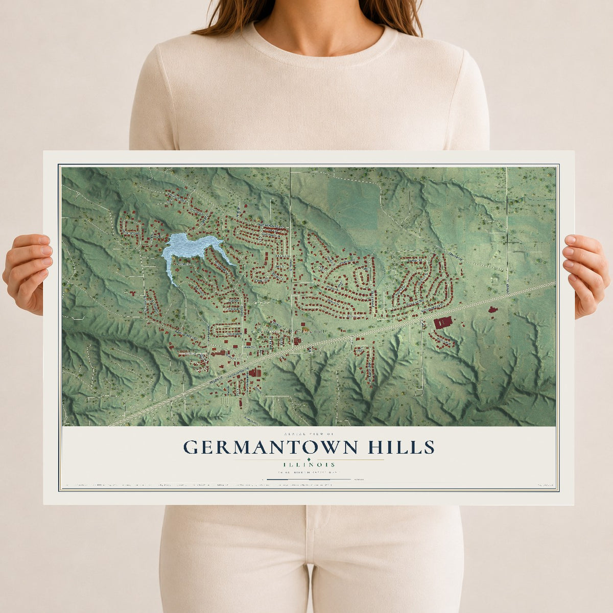 Map of Germantown Hills, Illinois, 12 x 18 inch unframed archival matte print