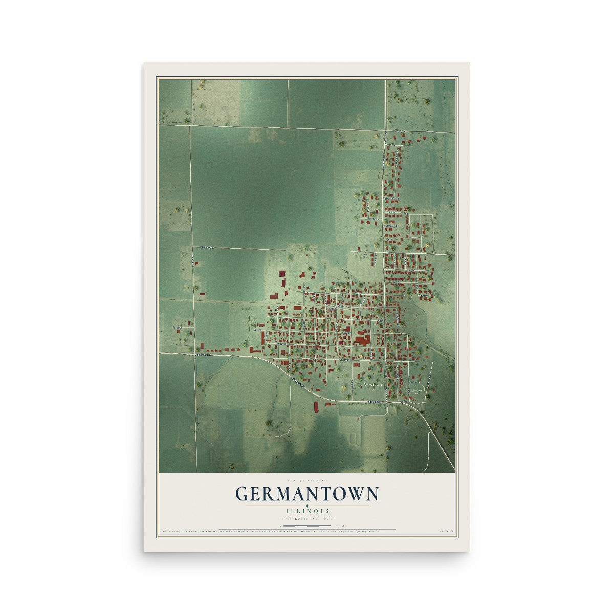Map of Germantown, Illinois, 12 x 18 inch unframed archival matte print