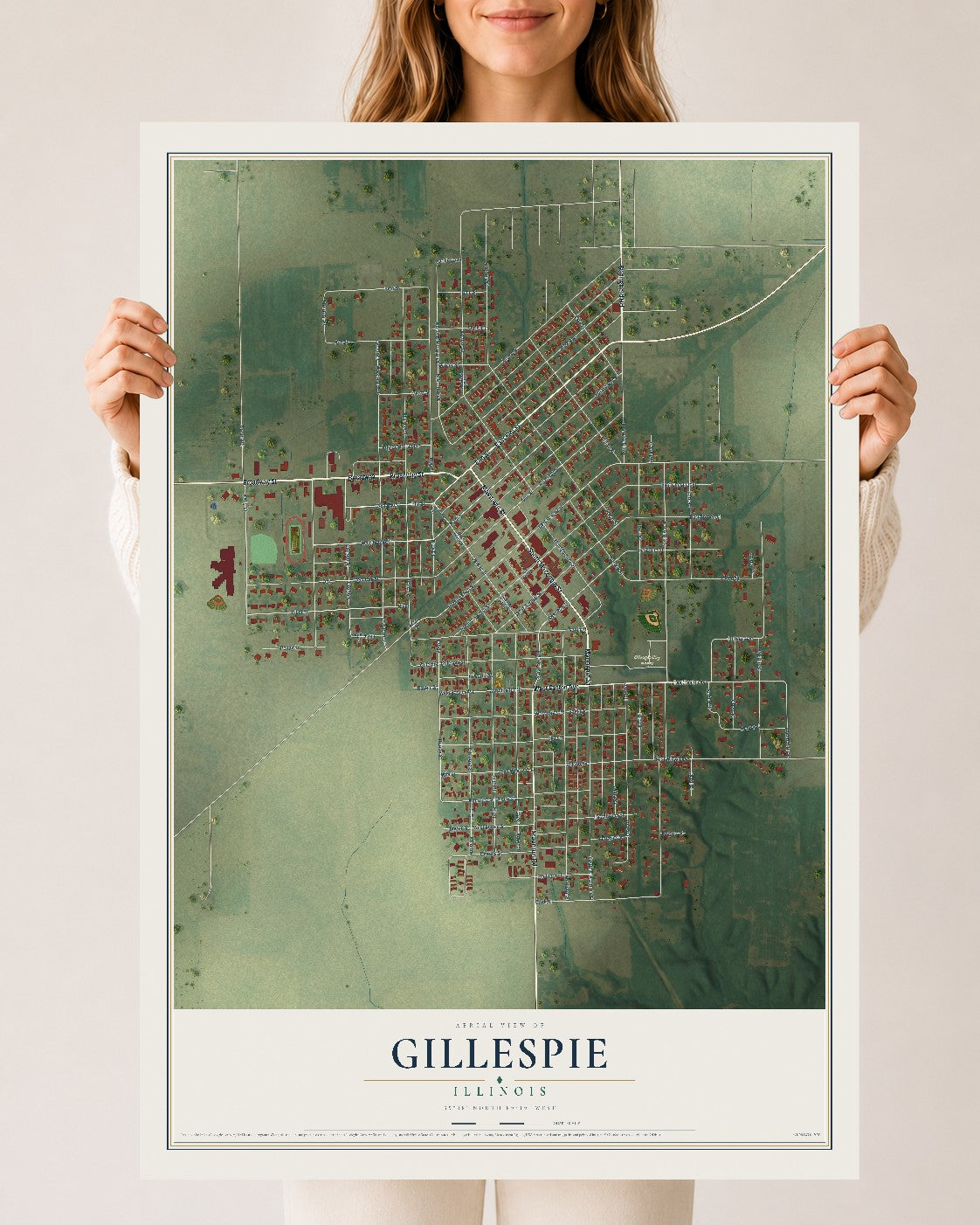 Map of Gillespie, Illinois, 24 x 36 inch unframed archival matte print