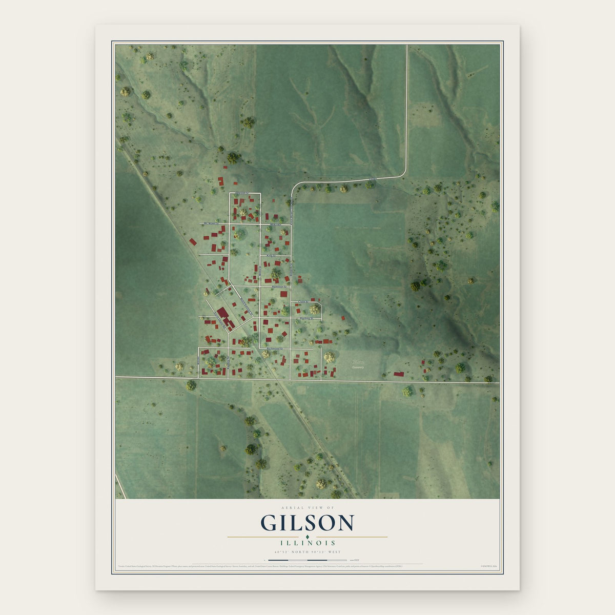 Gilson, Illinois map print, the full design