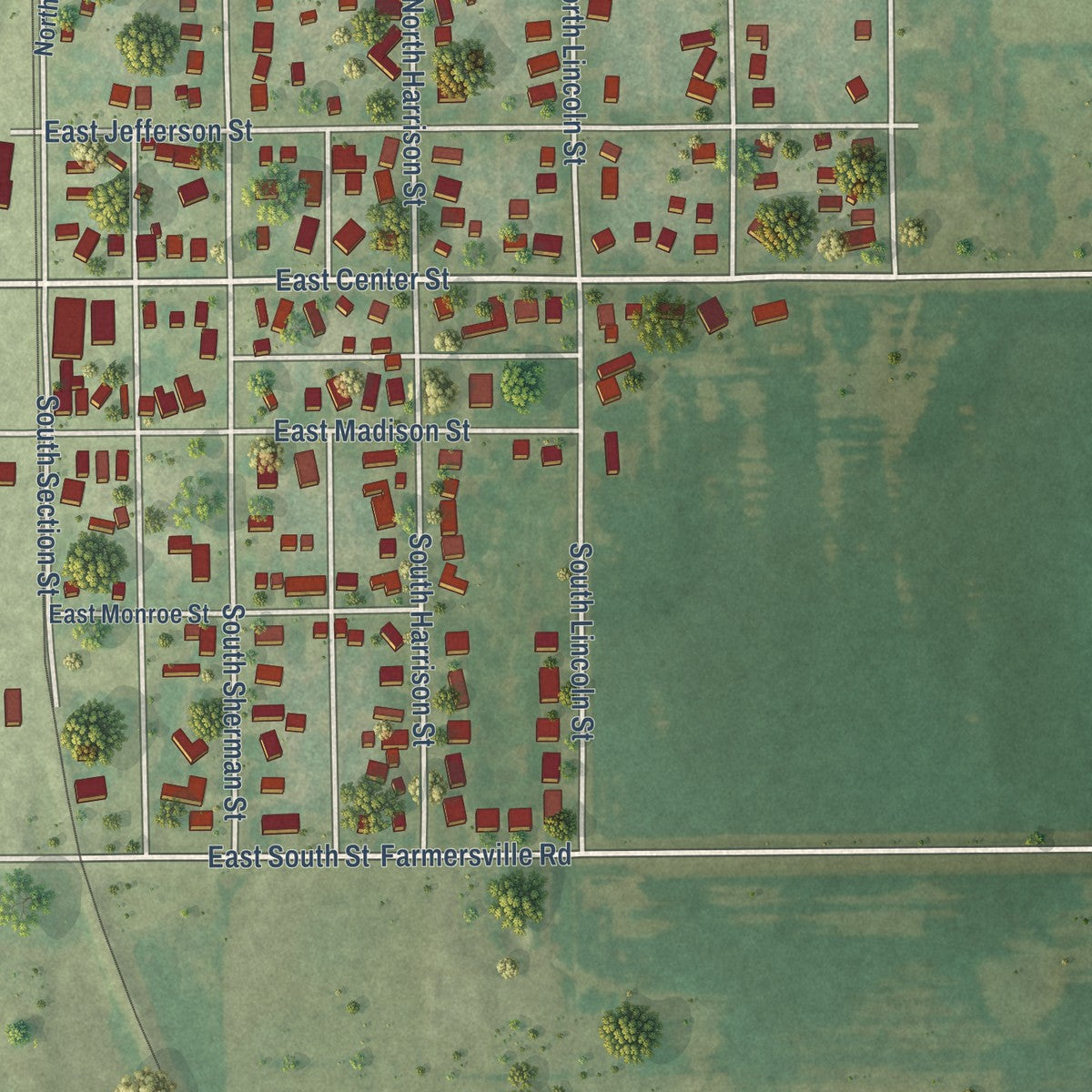 Second close-up of the map of Girard, Illinois print showing more streets and buildings
