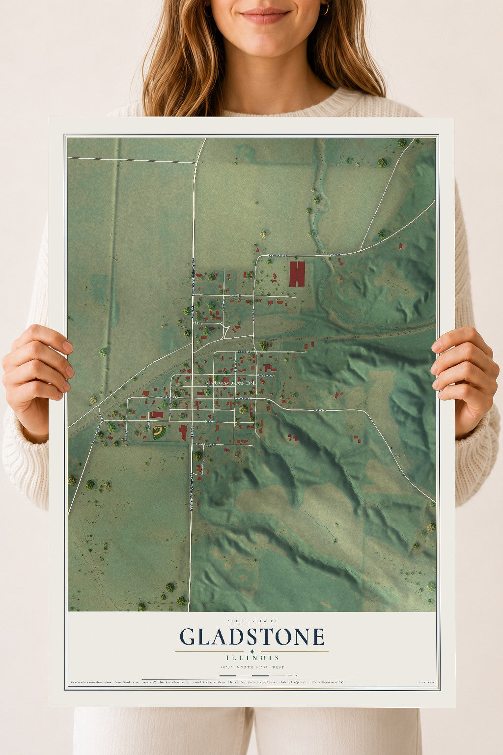 Map of Gladstone, Illinois, 18 x 24 inch unframed archival matte print