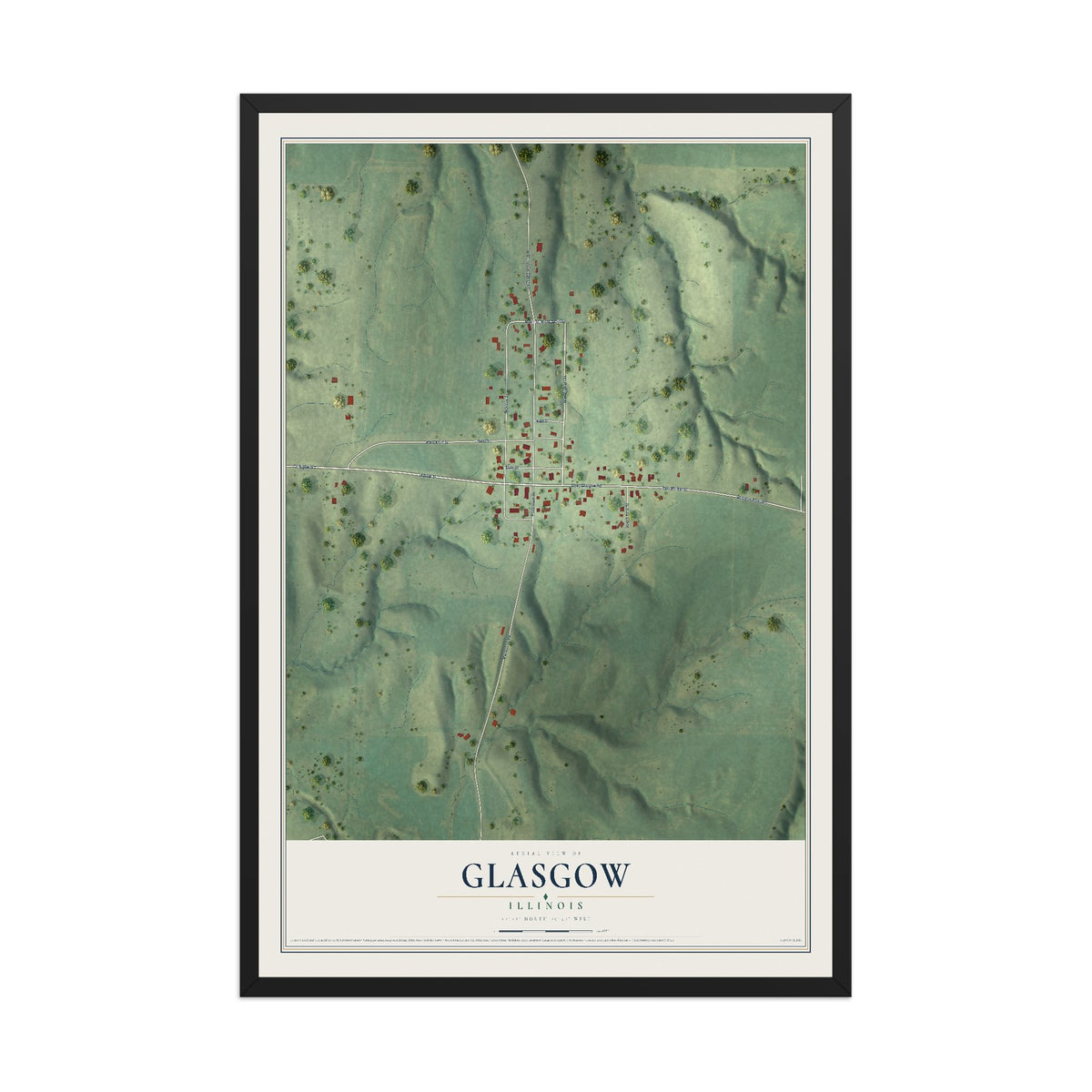 Map of Glasgow, Illinois, 12 x 18 inch print in a black wood frame