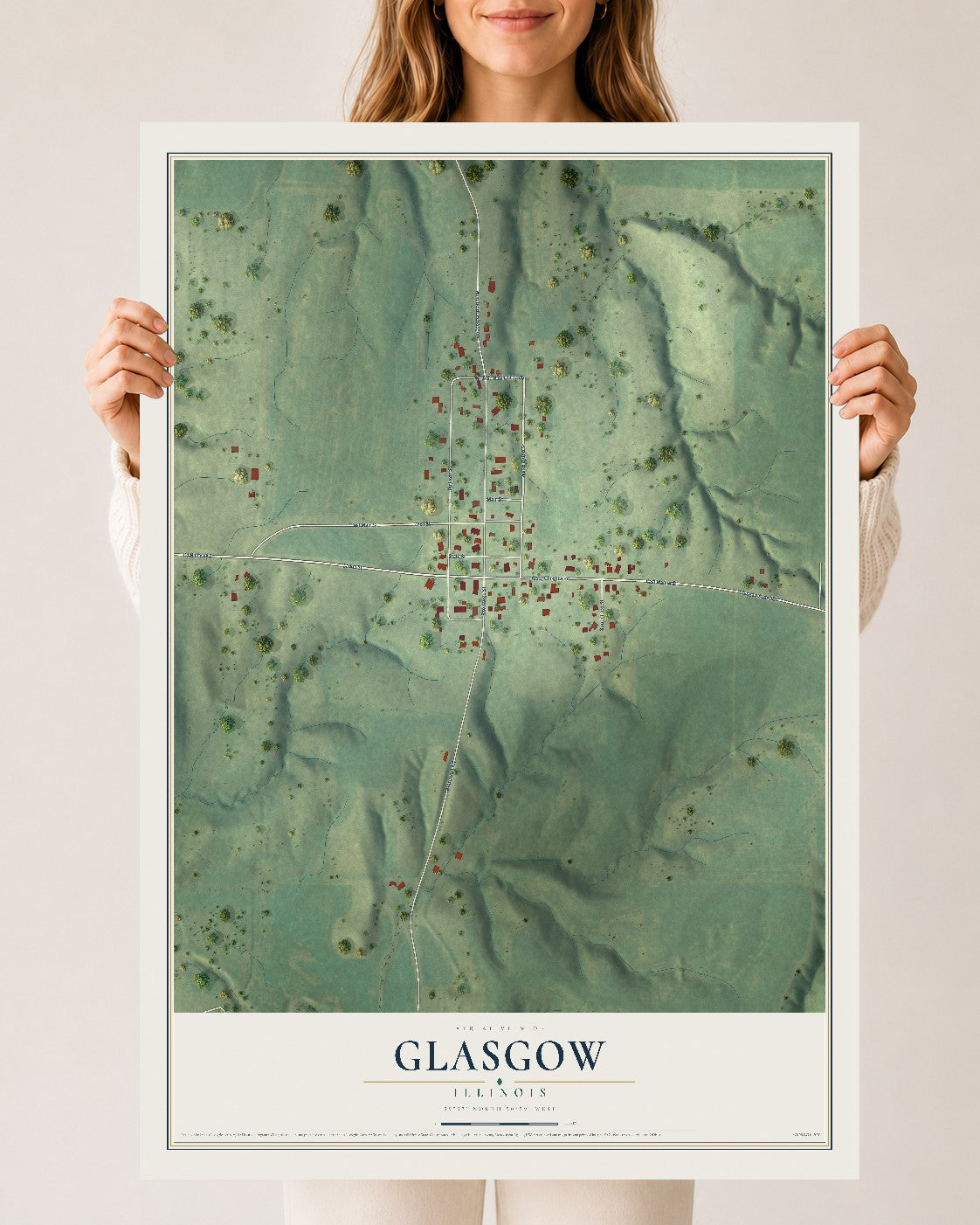 Map of Glasgow, Illinois, 24 x 36 inch unframed archival matte print