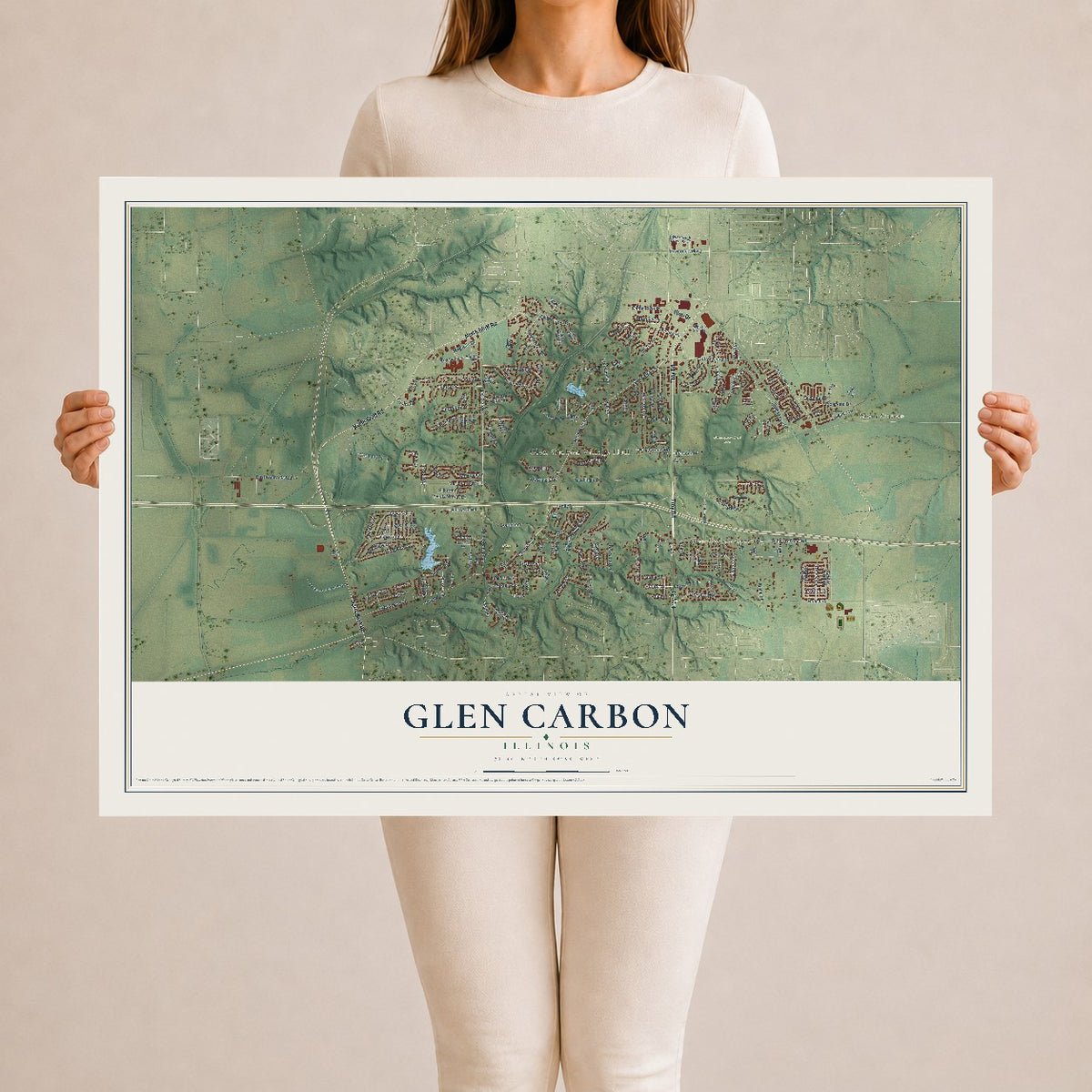 Map of Glen Carbon, Illinois, 24 x 36 inch unframed archival matte print