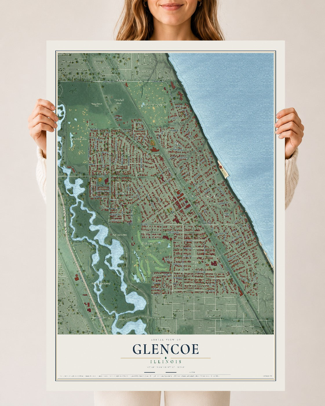 Map of Glencoe, Illinois, 24 x 36 inch unframed archival matte print