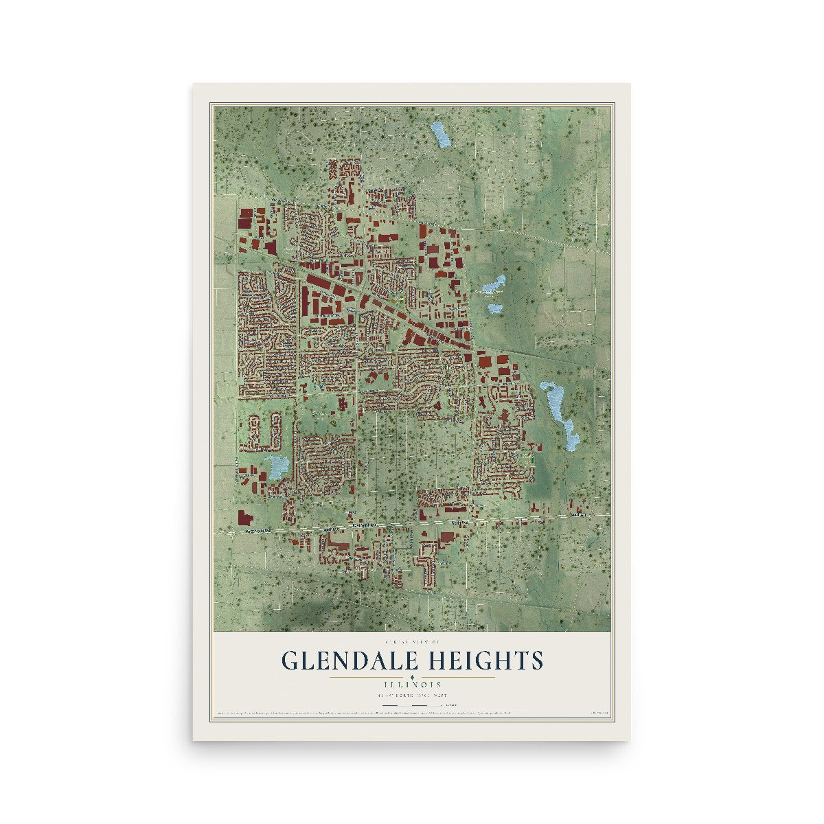 Map of Glendale Heights, Illinois, 12 x 18 inch unframed archival matte print