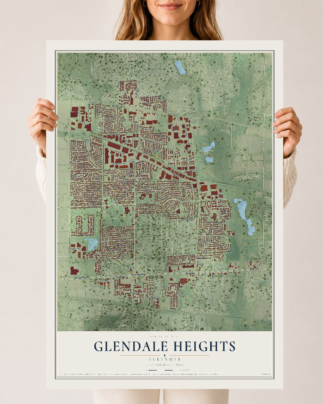 Map of Glendale Heights, Illinois, 24 x 36 inch unframed archival matte print