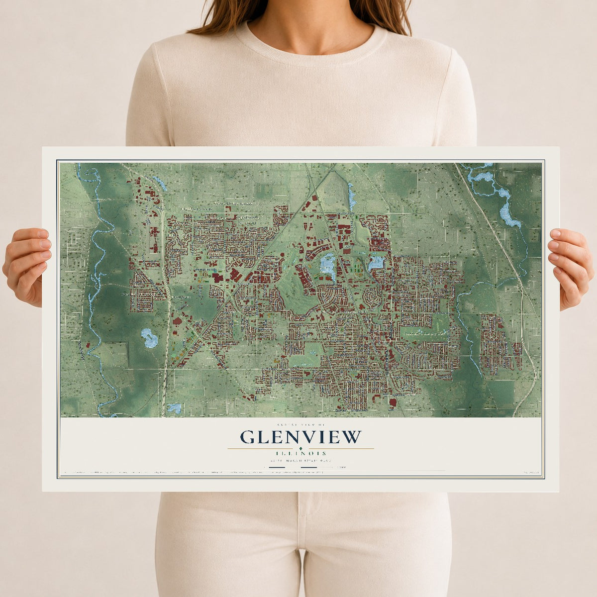 Map of Glenview, Illinois, 12 x 18 inch unframed archival matte print