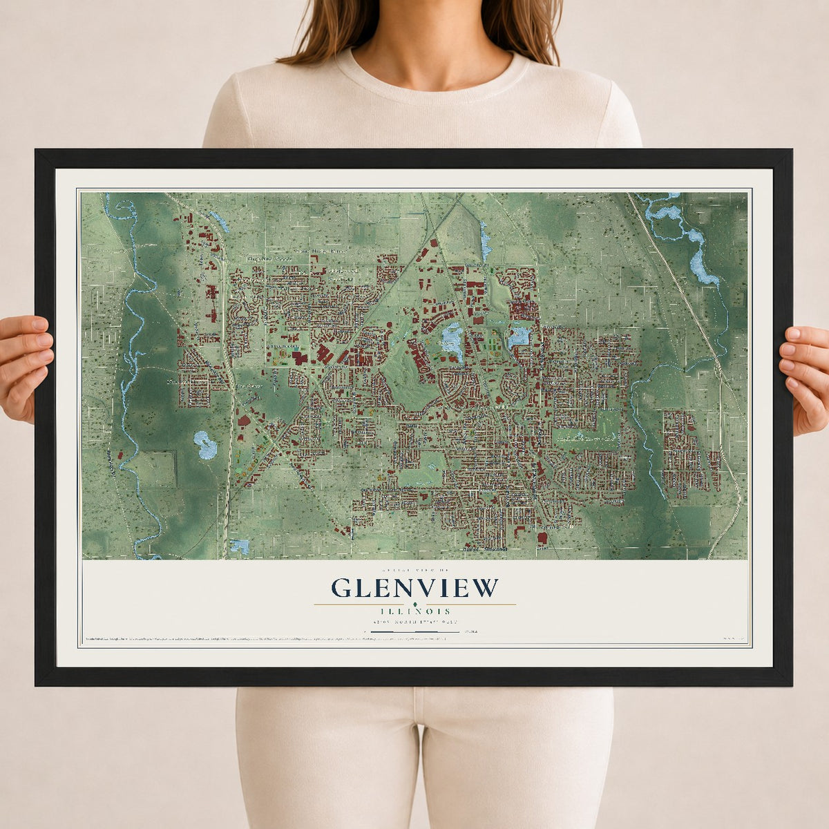 Map of Glenview, Illinois, 18 x 24 inch print in a black wood frame