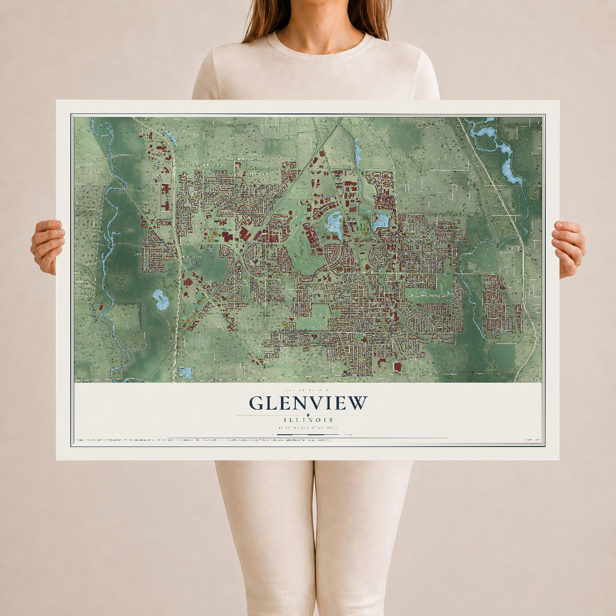 Map of Glenview, Illinois, 24 x 36 inch unframed archival matte print