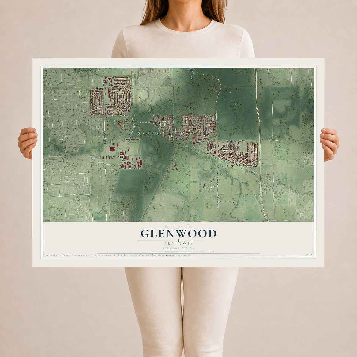 Map of Glenwood, Illinois, 24 x 36 inch unframed archival matte print