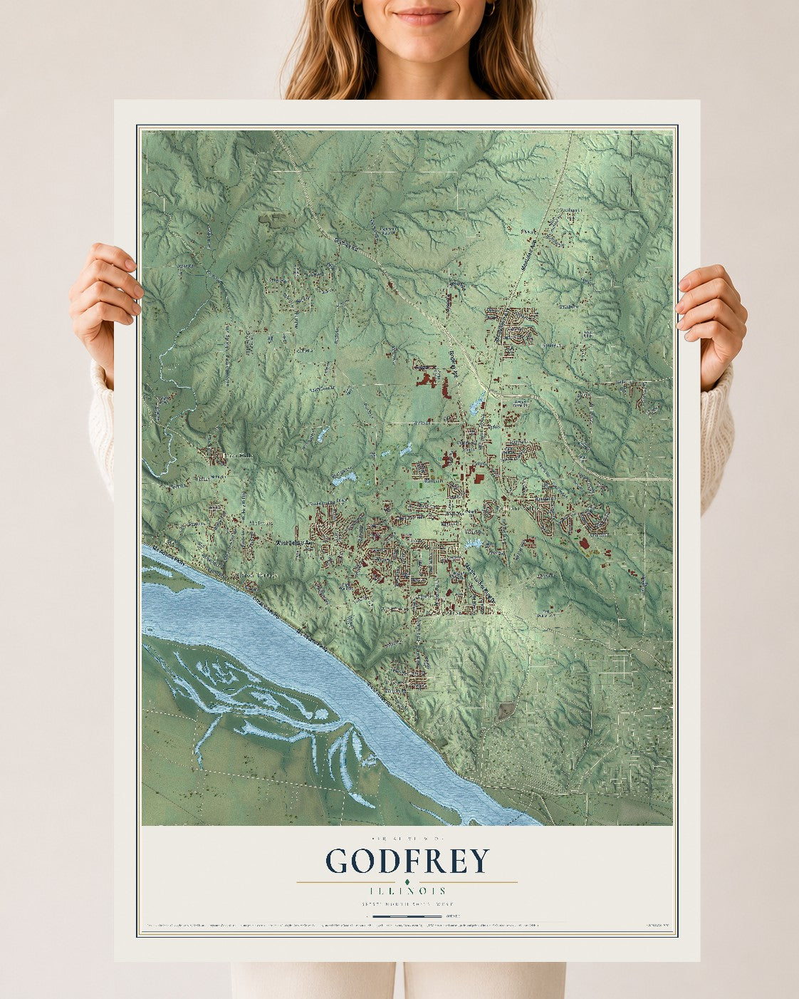 Map of Godfrey, Illinois, 24 x 36 inch unframed archival matte print