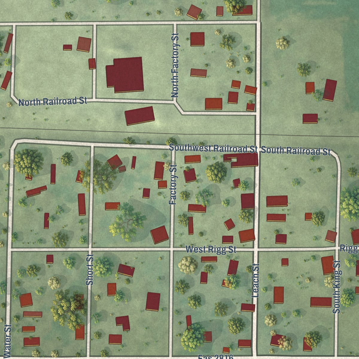 Close-up of the map of Golden Gate, Illinois print showing street and building detail