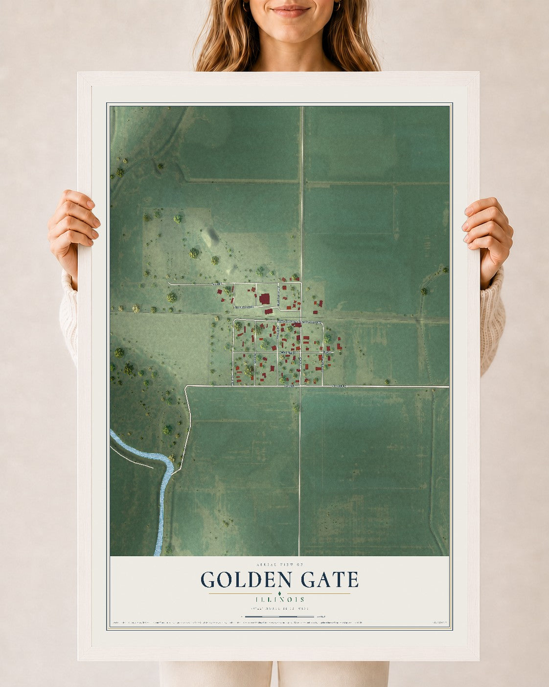 Map of Golden Gate, Illinois, 24 x 36 inch print in a white wood frame