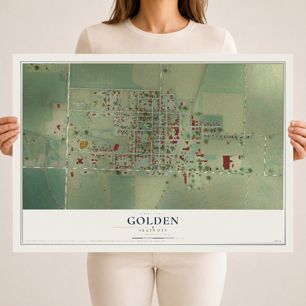 Map of Golden, Illinois, 18 x 24 inch unframed archival matte print