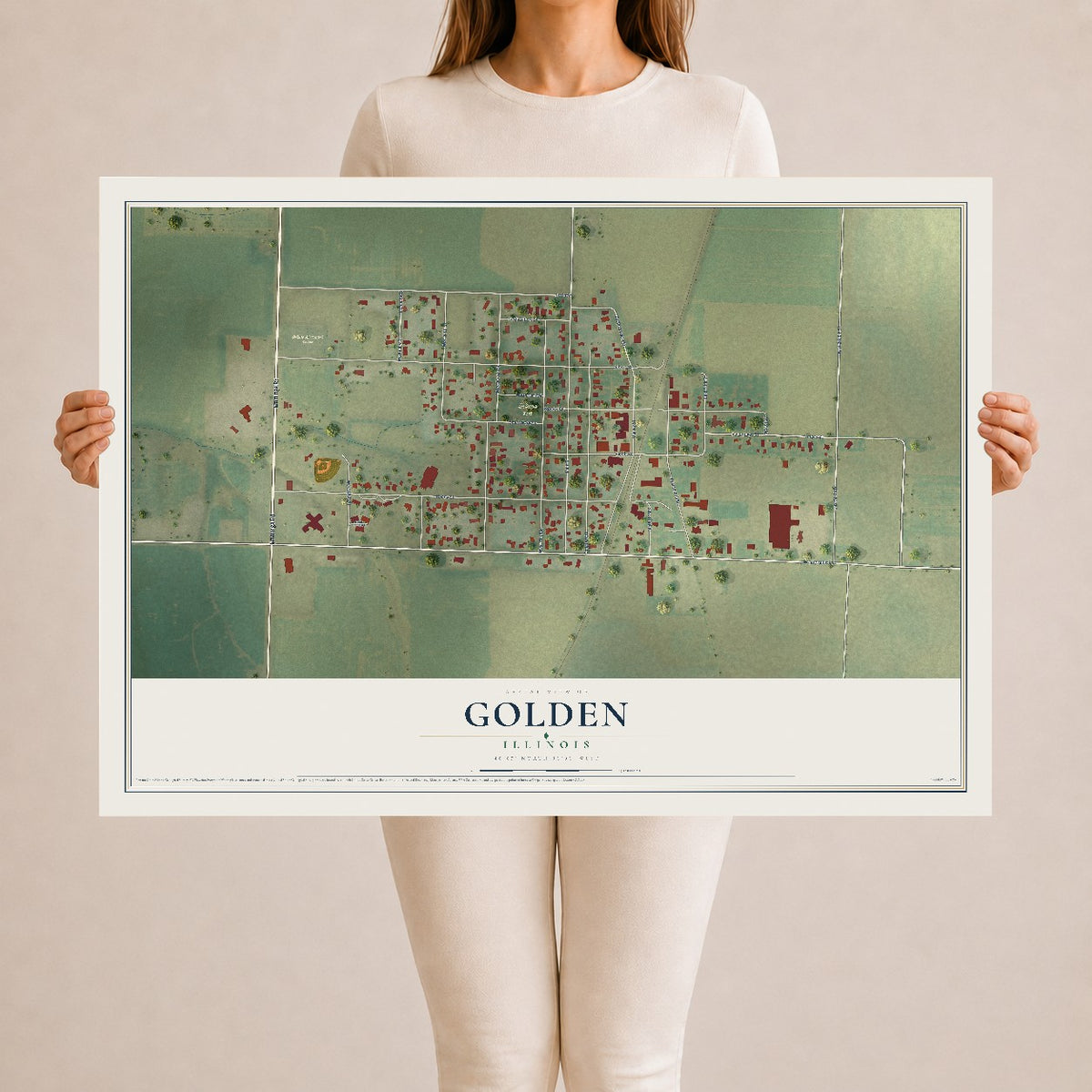Map of Golden, Illinois, 24 x 36 inch unframed archival matte print