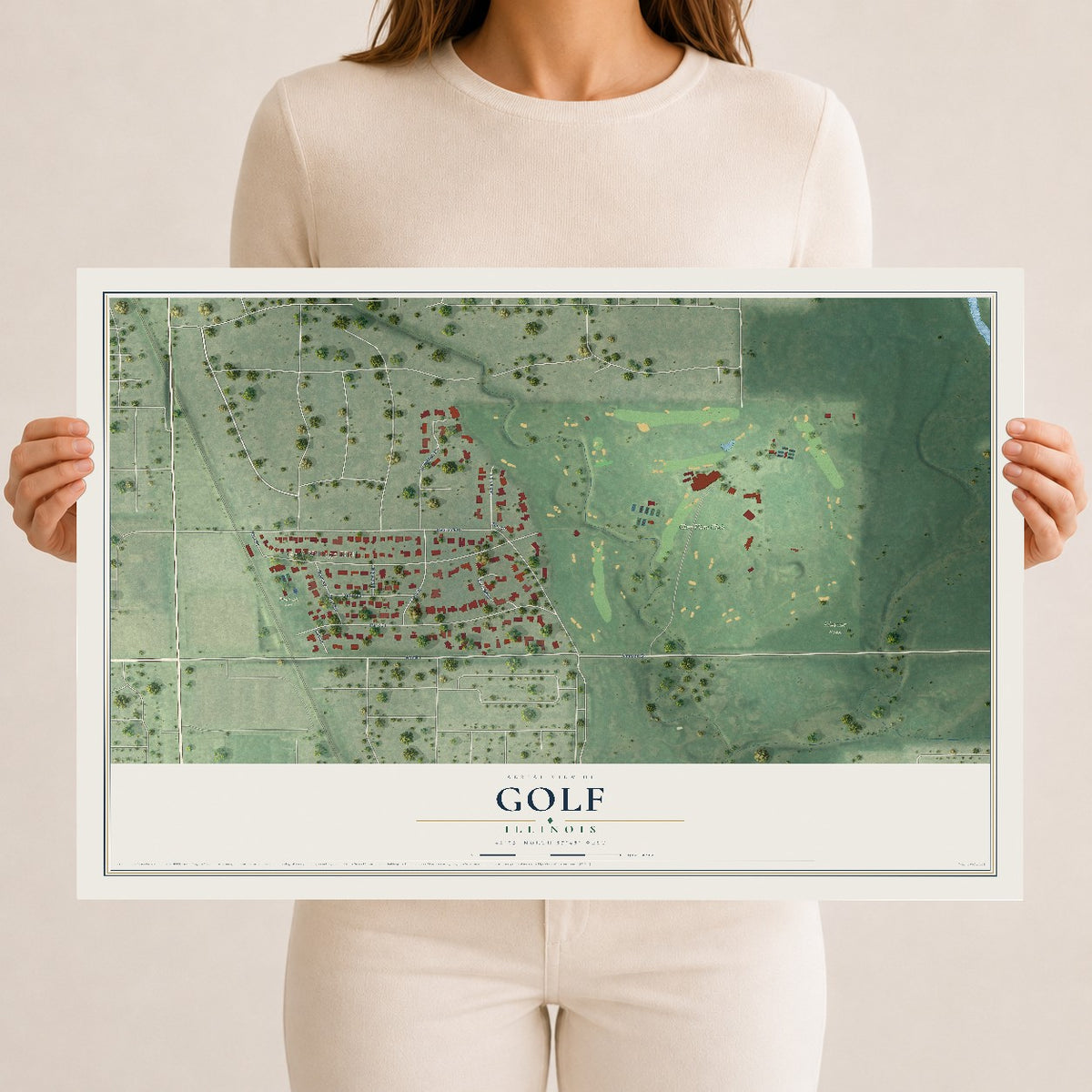 Map of Golf, Illinois, 12 x 18 inch unframed archival matte print