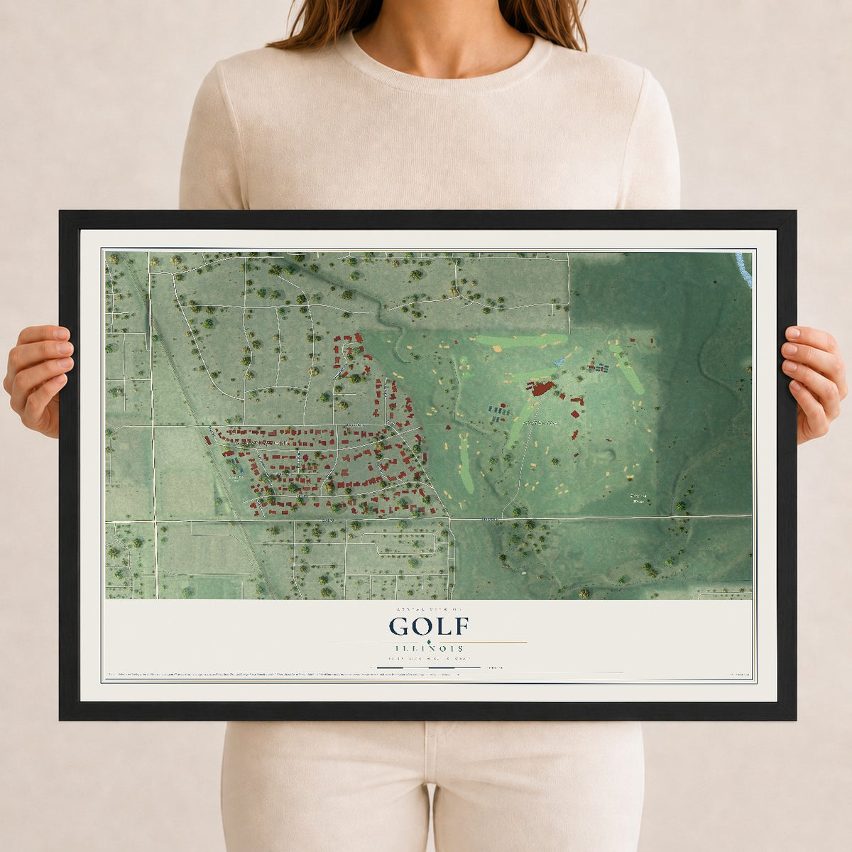 Map of Golf, Illinois, 12 x 18 inch print in a black wood frame