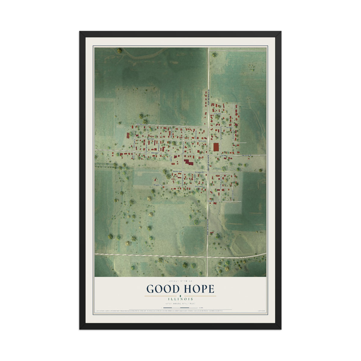 Map of Good Hope, Illinois, 12 x 18 inch print in a black wood frame