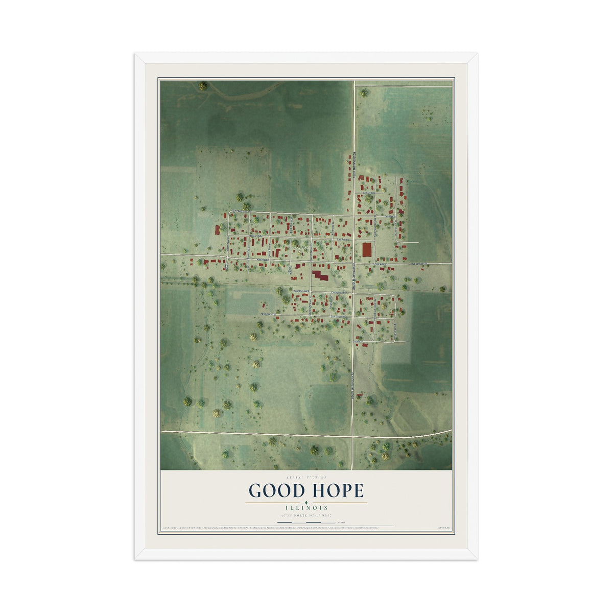 Map of Good Hope, Illinois, 12 x 18 inch print in a white wood frame