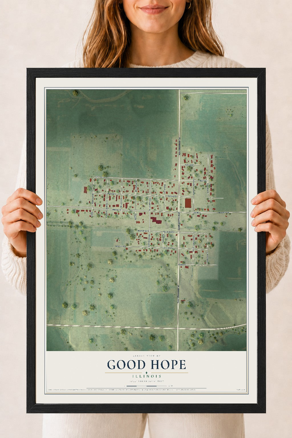 Map of Good Hope, Illinois, 18 x 24 inch print in a black wood frame