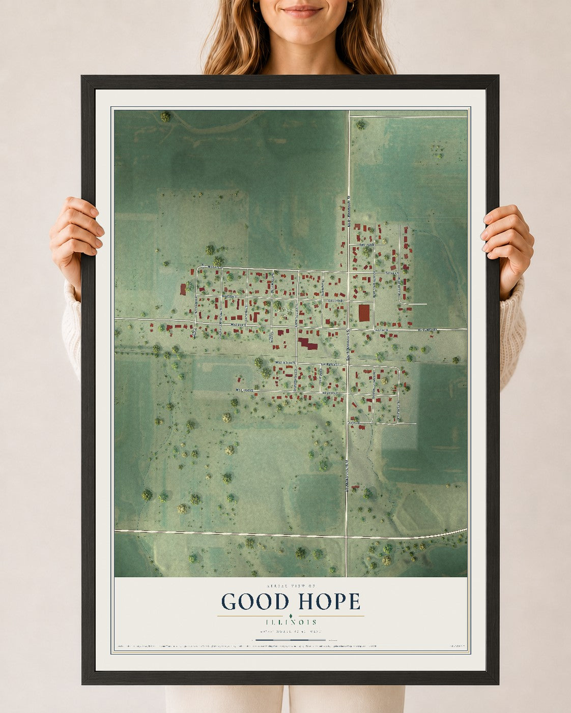 Map of Good Hope, Illinois, 24 x 36 inch print in a black wood frame