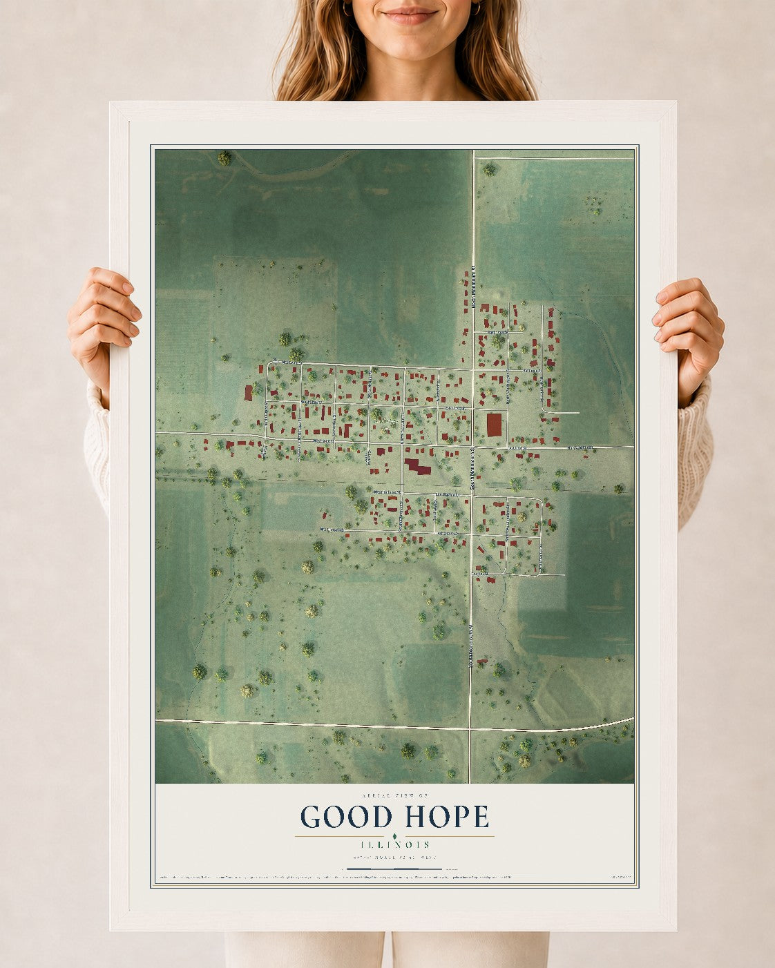 Map of Good Hope, Illinois, 24 x 36 inch print in a white wood frame