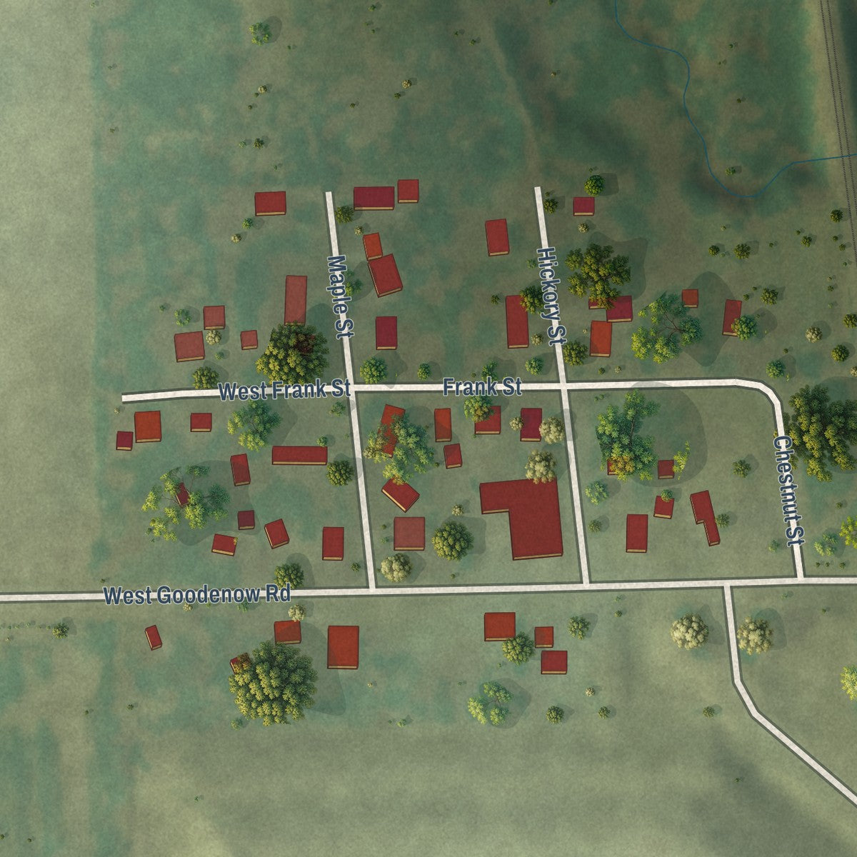 Close-up of the map of Goodenow, Illinois print showing street and building detail