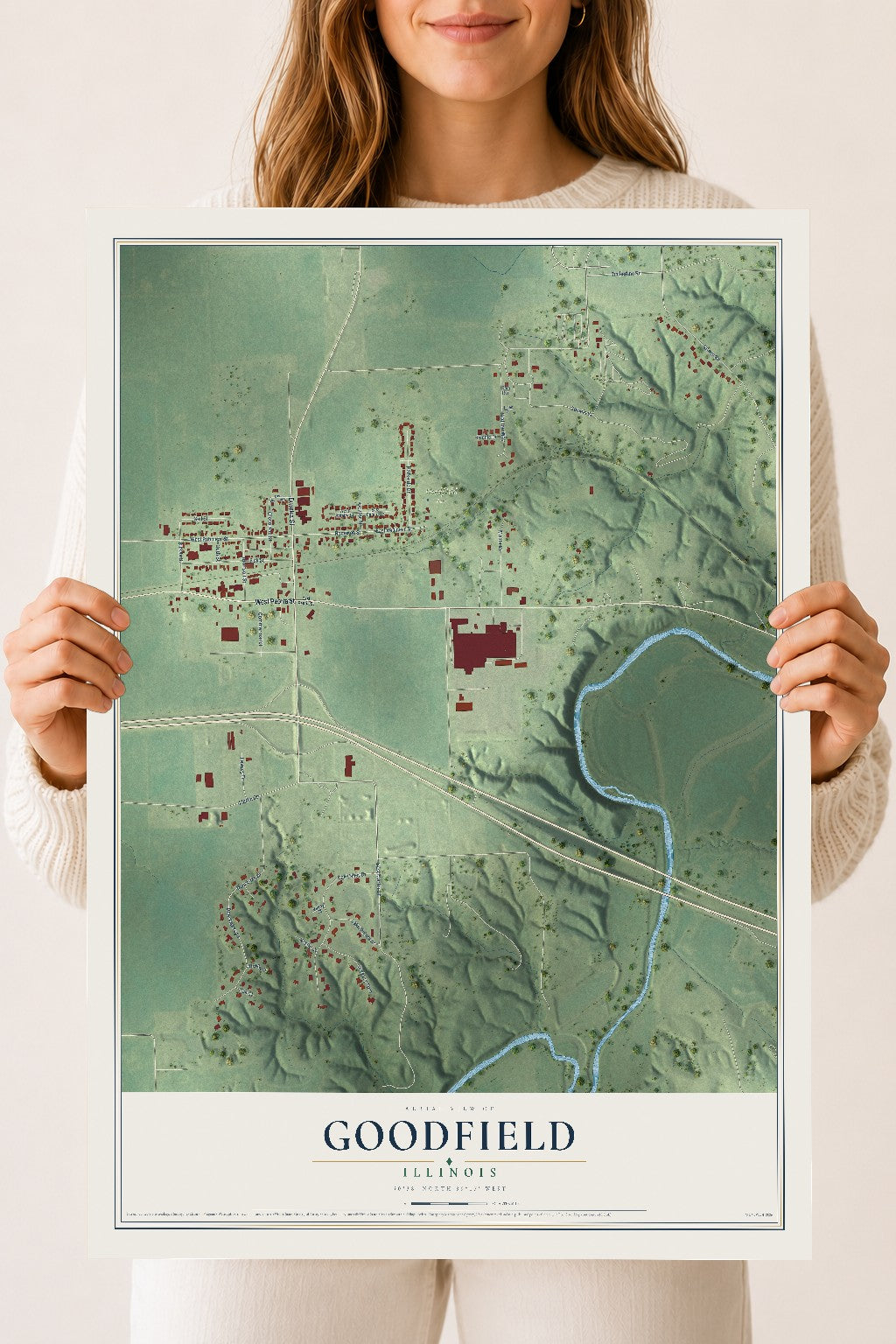 Map of Goodfield, Illinois, 18 x 24 inch unframed archival matte print