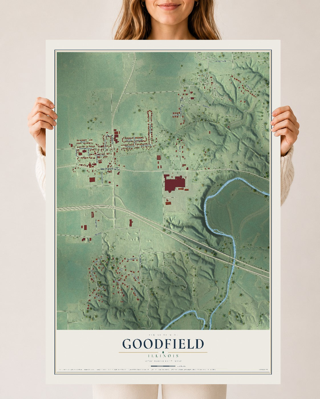 Map of Goodfield, Illinois, 24 x 36 inch unframed archival matte print