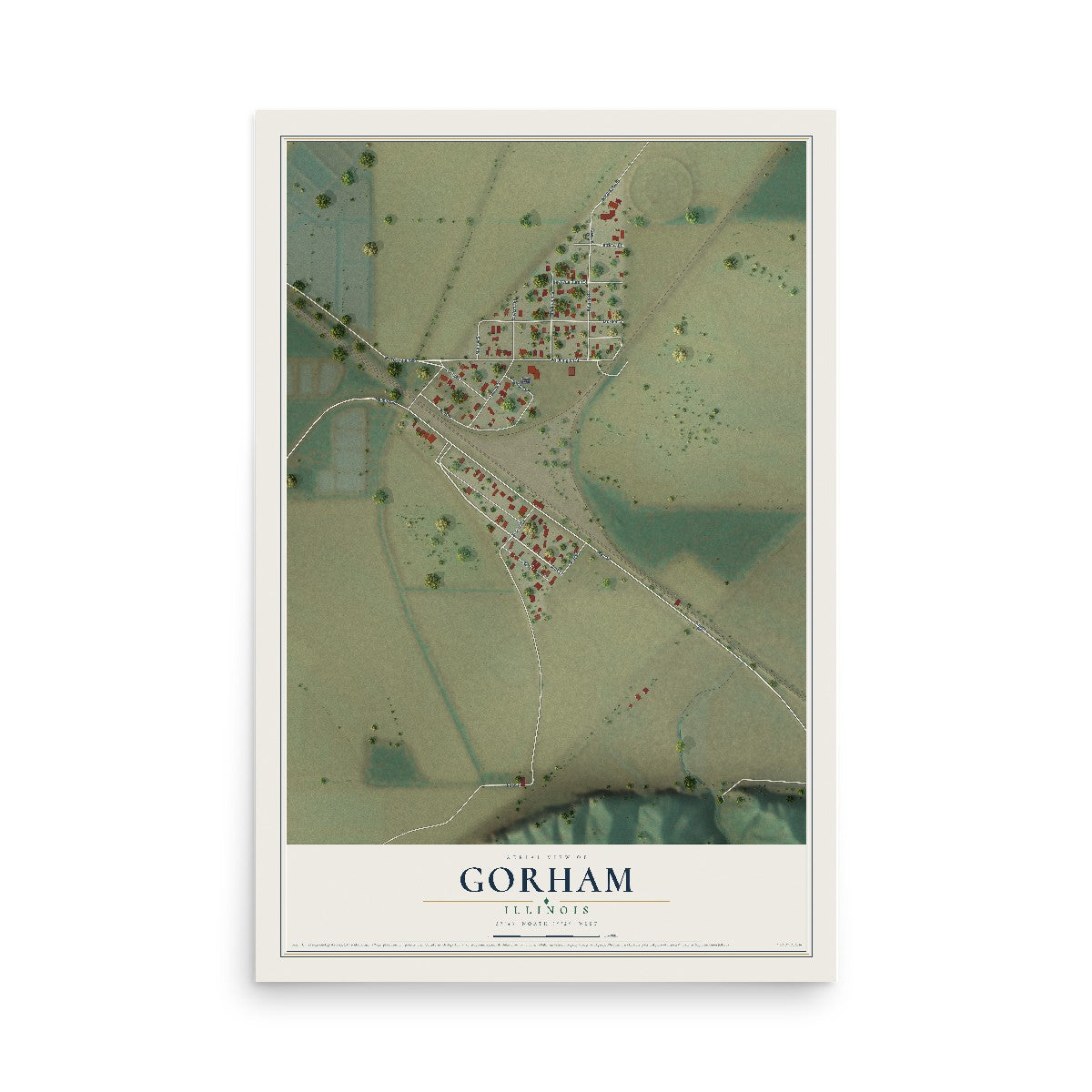 Map of Gorham, Illinois, 12 x 18 inch unframed archival matte print