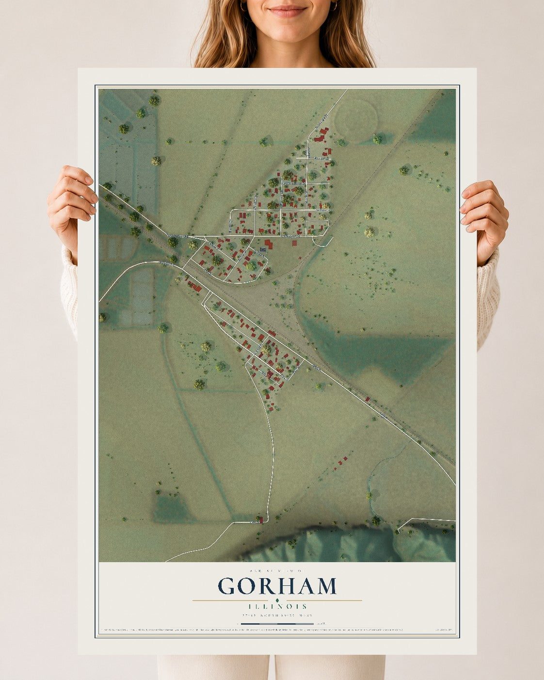 Map of Gorham, Illinois, 24 x 36 inch unframed archival matte print