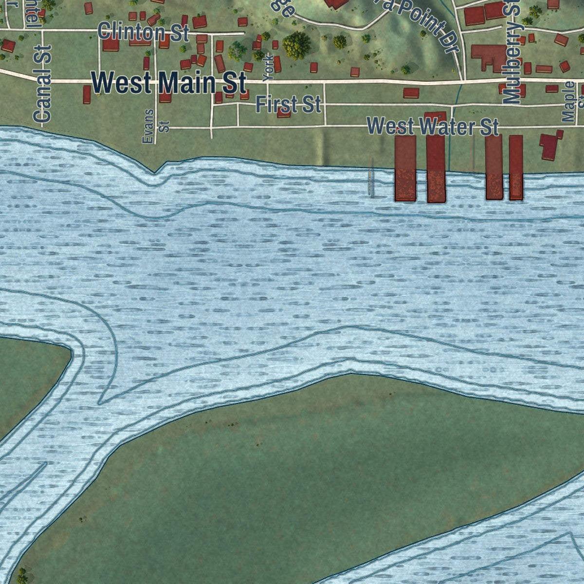 Second close-up of the map of Grafton, Illinois print showing more streets and buildings