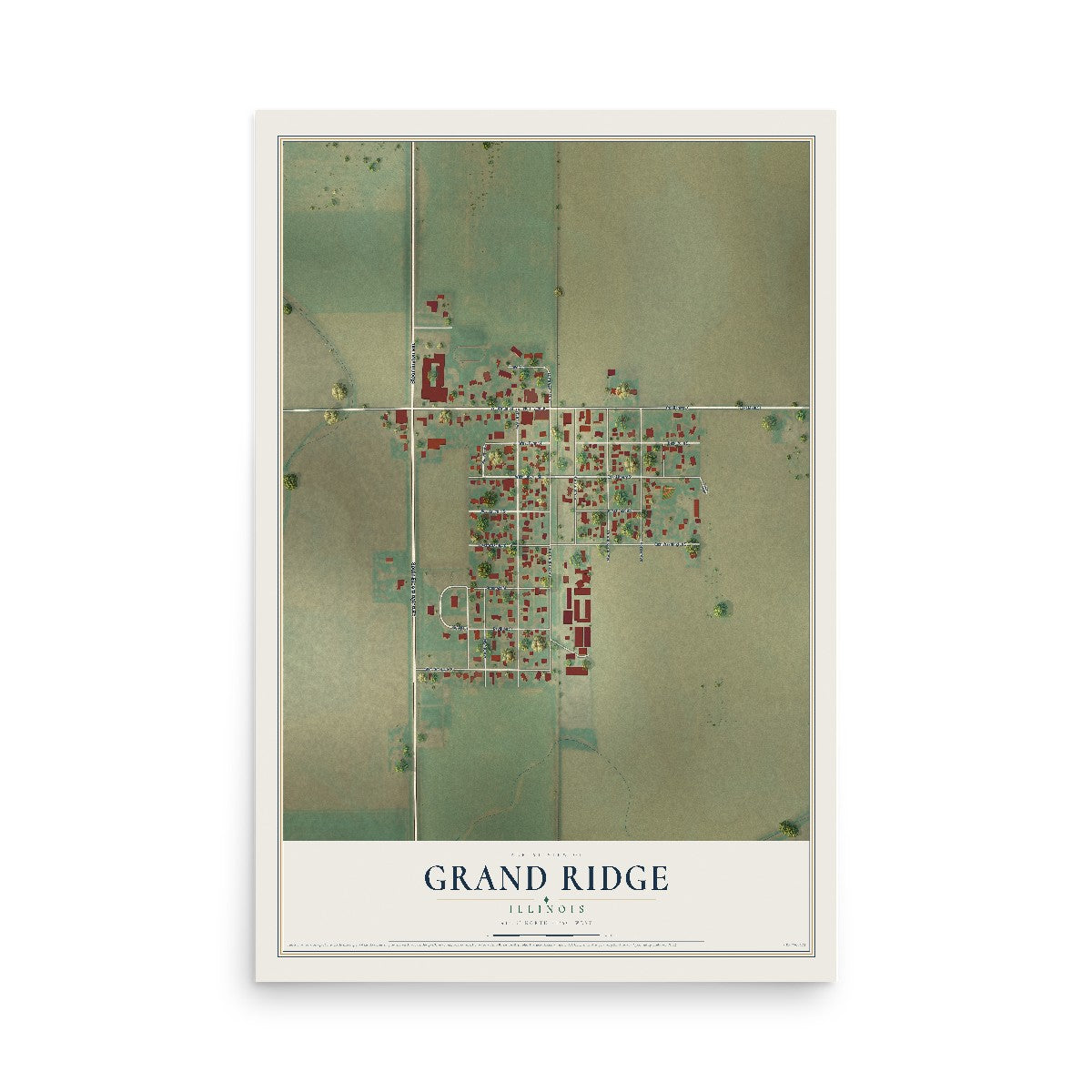 Map of Grand Ridge, Illinois, 12 x 18 inch unframed archival matte print