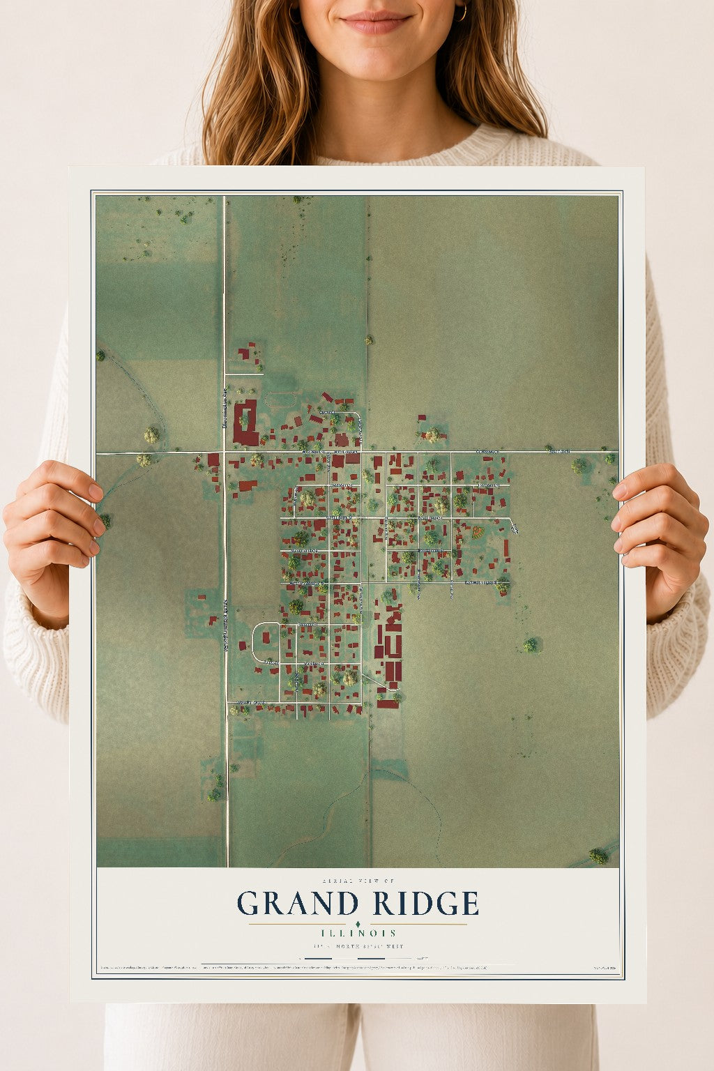 Map of Grand Ridge, Illinois, 18 x 24 inch unframed archival matte print