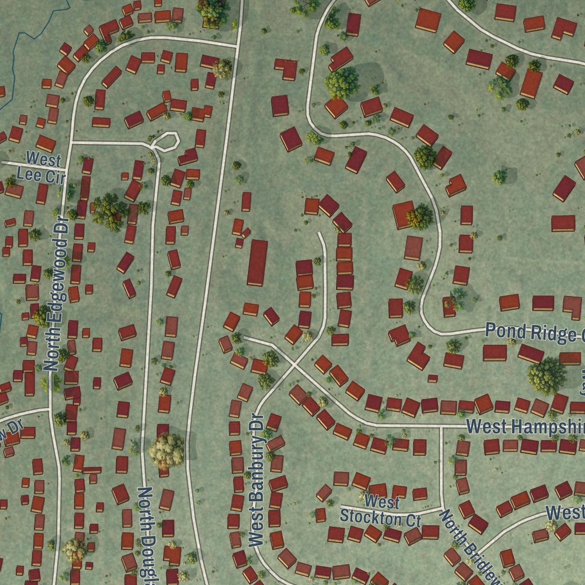 Second close-up of the map of Grandwood Park, Illinois print showing more streets and buildings