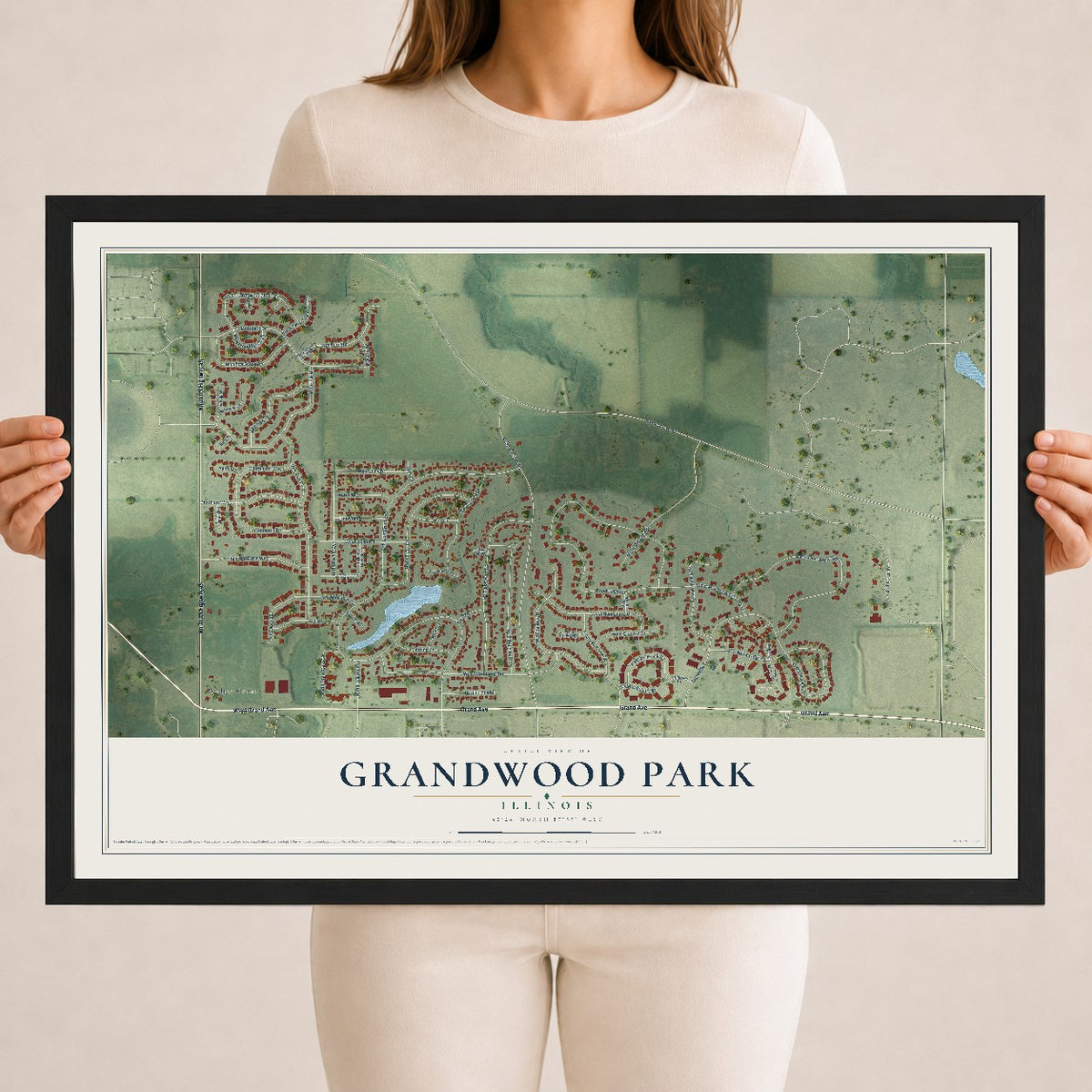 Map of Grandwood Park, Illinois, 18 x 24 inch print in a black wood frame